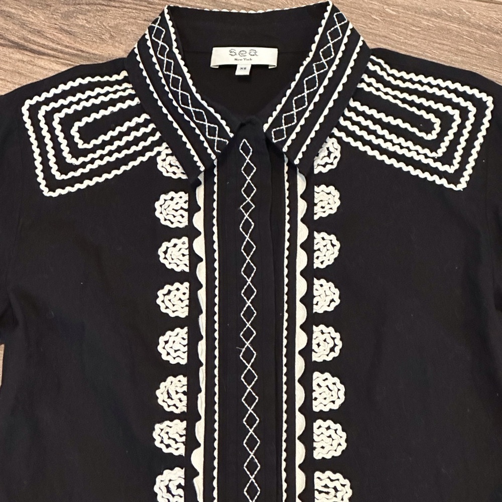 NWOT Sea New York Ryleigh Embroidered Ric Rac Shirt Dress Size XS - Picture 4 of 9